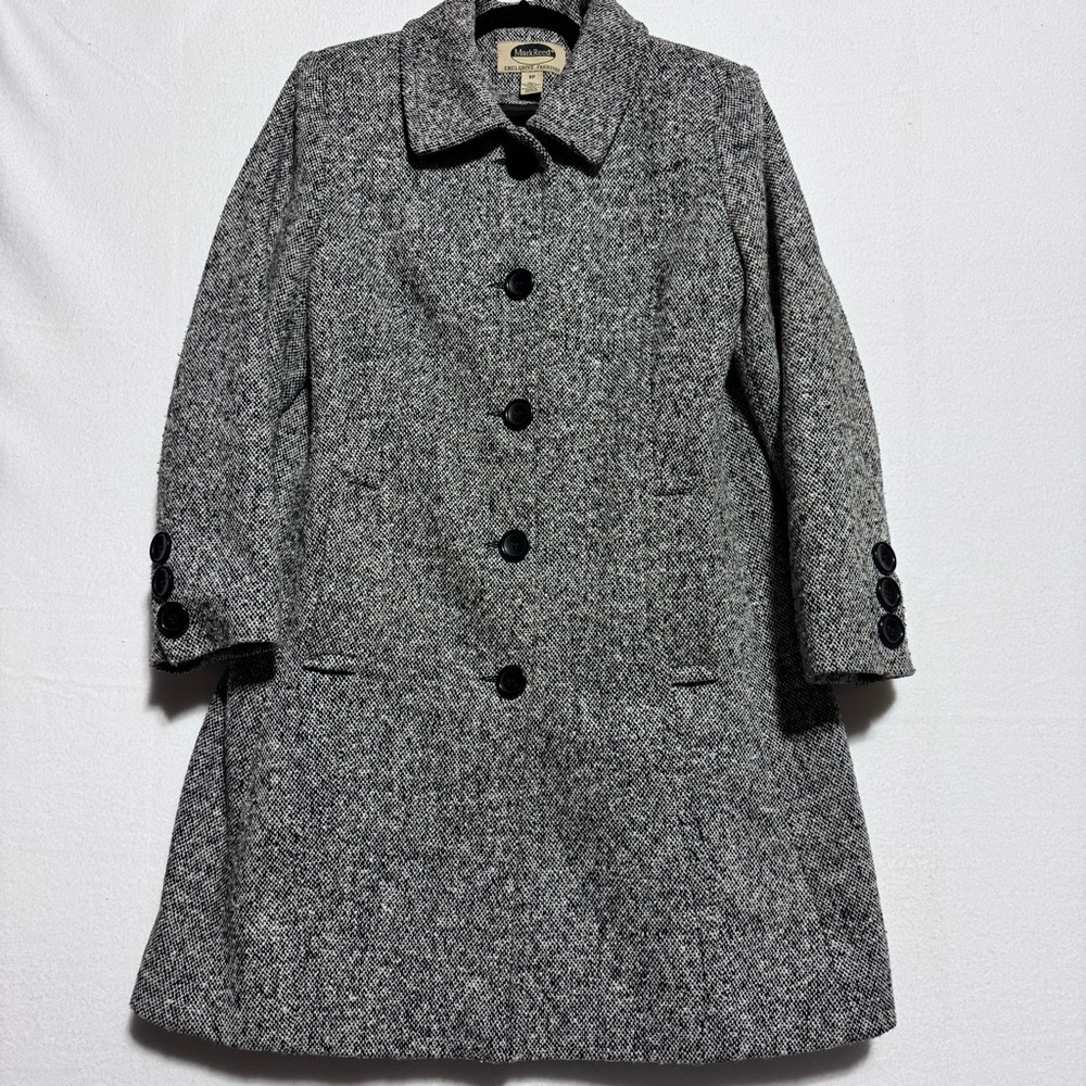 Vintage Mark Reed Vintage Black White Tweed Wool Blend Button Up Coat Sz 8p